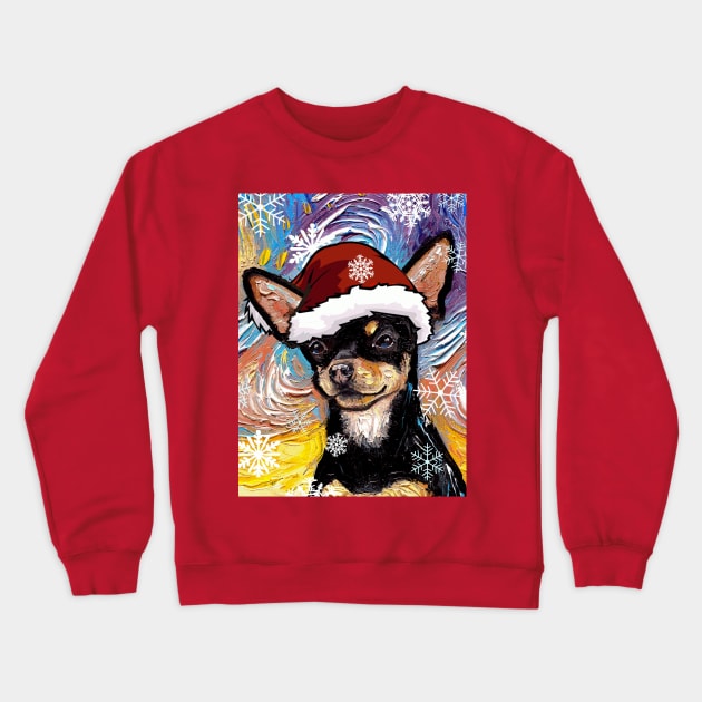 Black and Tan Shirt Hair Chihuahua Santa Crewneck Sweatshirt by sagittariusgallery